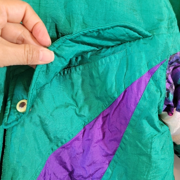 VTG FUDA Unisex Green Purple Color Block Bomber Jacket Sz M Outdoor Ski Full-Zip - Picture 9 of 12